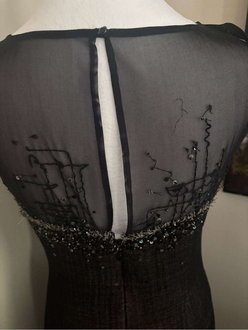 BCBGMaxAzria Y2K Black Beaded Mesh Midi Dress - Picture 4 of 5